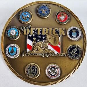 Fort Detrick Community Of Excellence Challenge Coin Featuring US Gov't Org Logos
